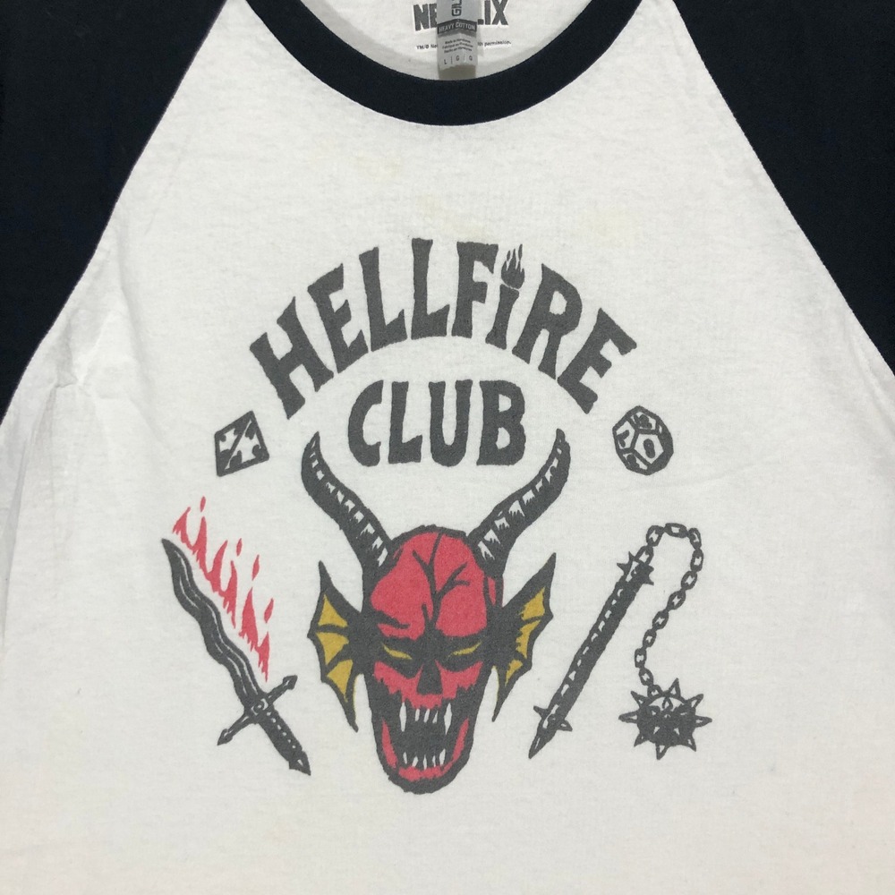 Netflix‎ Hellfire Club Stranger Things Raglan T Shirt Graphic Tee Men Large